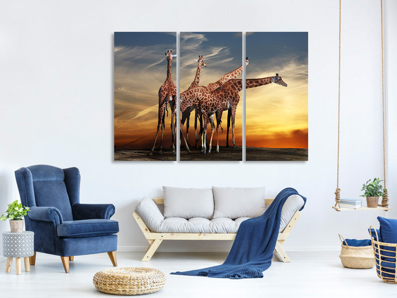 3-piece-canvas-print-girafe-at-sunset