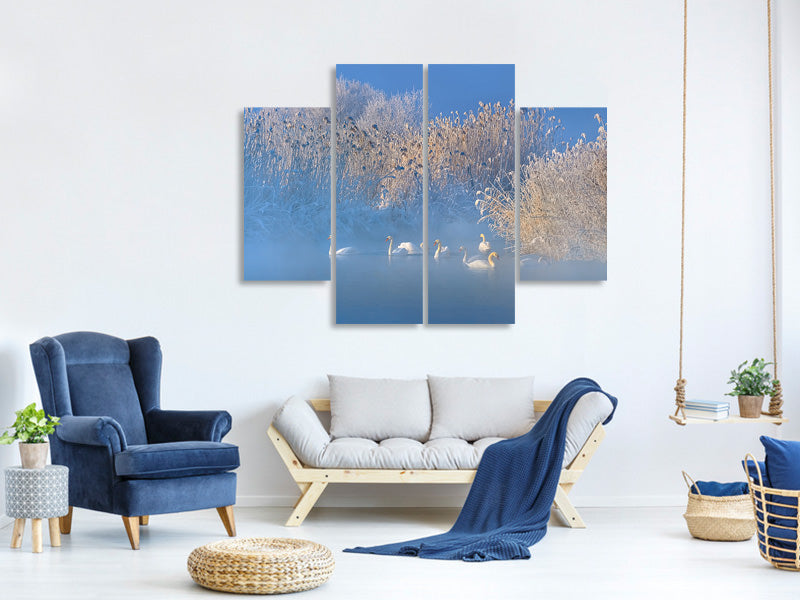 4-piece-canvas-print-blue-swan-lake