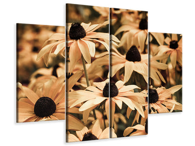 4-piece-canvas-print-daisies-in-sepia
