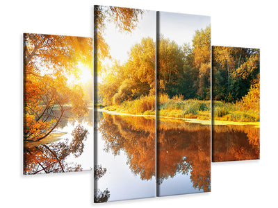 4-piece-canvas-print-forest-reflection-in-water