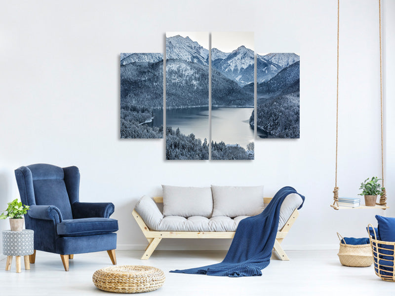 4-piece-canvas-print-photo-wallaper-mountains-in-monochrome