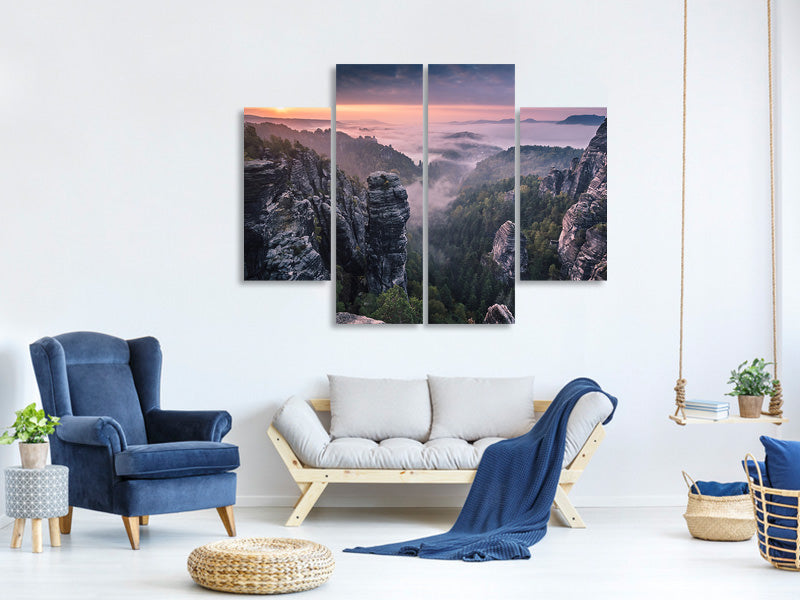 4-piece-canvas-print-sunrise-on-the-rocks