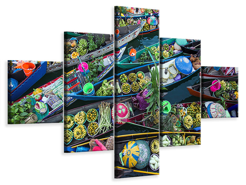 5-piece-canvas-print-banjarmasin-floating-market