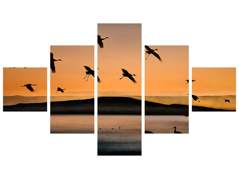 5-piece-canvas-print-fly-in-at-sunset