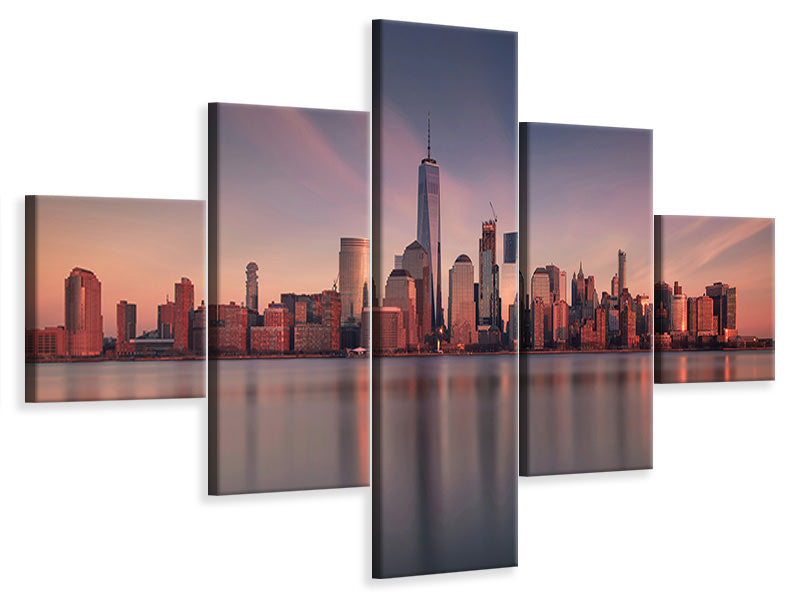 5-piece-canvas-print-lower-manhattan-at-dusk