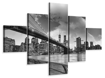 5-piece-canvas-print-skyline-black-and-white-photography-brooklyn-bridge-ny