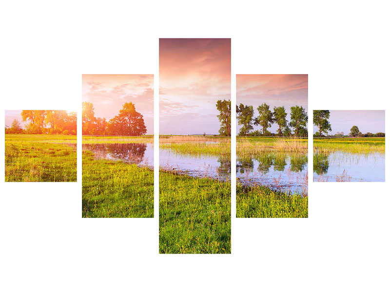 5-piece-canvas-print-sunset-on-lake