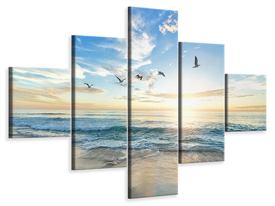 5-piece-canvas-print-the-seagulls-and-the-sea-at-sunrise