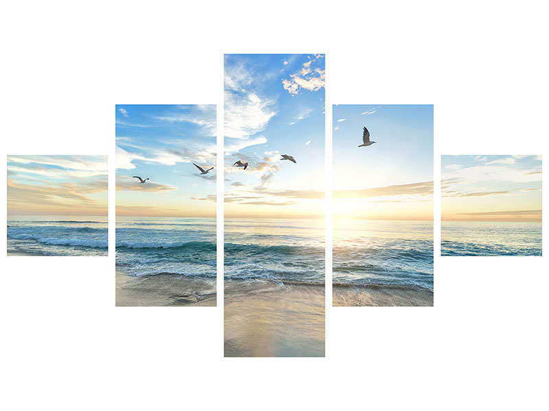 5-piece-canvas-print-the-seagulls-and-the-sea-at-sunrise