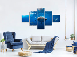 5-piece-canvas-print-whale-shark-escorted-by-a-school-of-bonito