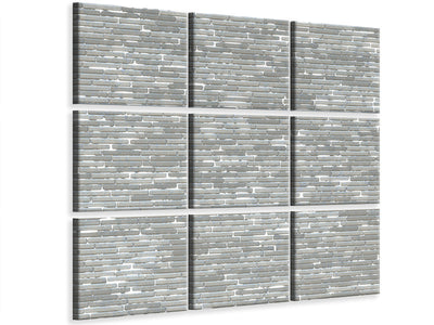 9-piece-canvas-print-stone-wall-in-gray