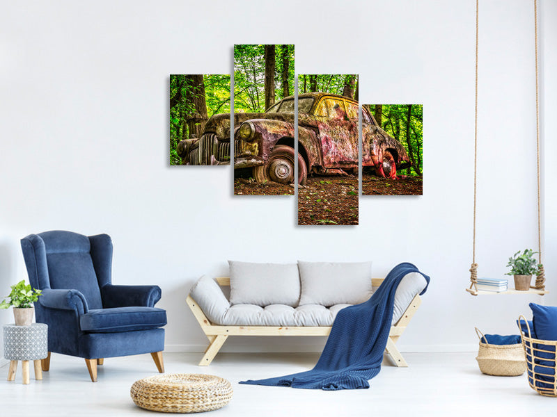 modern-4-piece-canvas-print-abandoned-classic-car