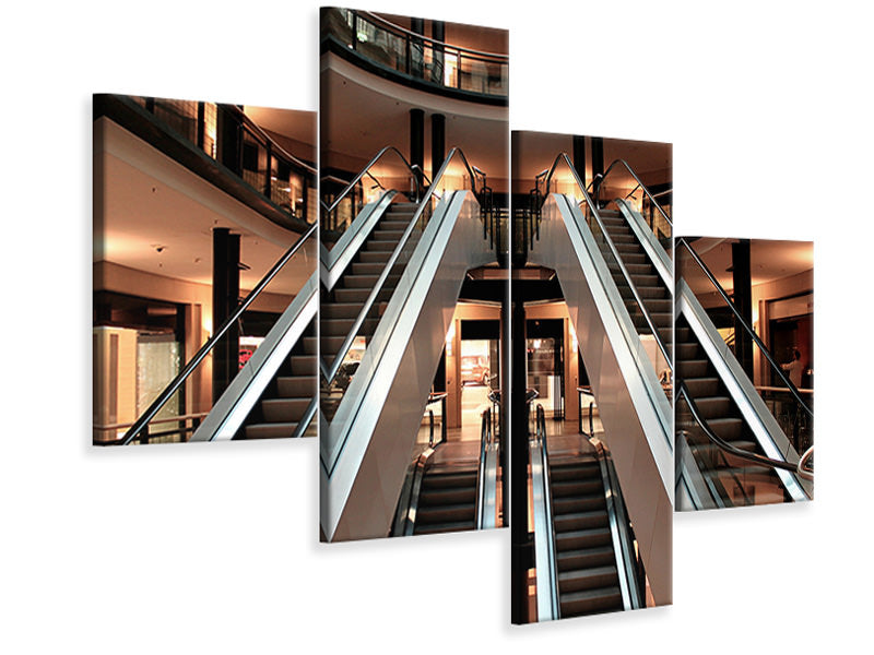 modern-4-piece-canvas-print-escalator-in-shopping-mall