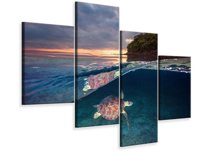 modern-4-piece-canvas-print-green-turtle-with-sunset
