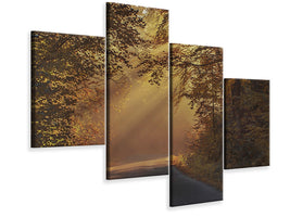 modern-4-piece-canvas-print-sunbeams-in-the-forest