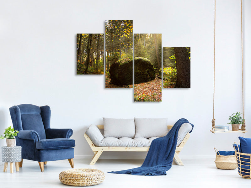 modern-4-piece-canvas-print-the-rock-in-the-forest