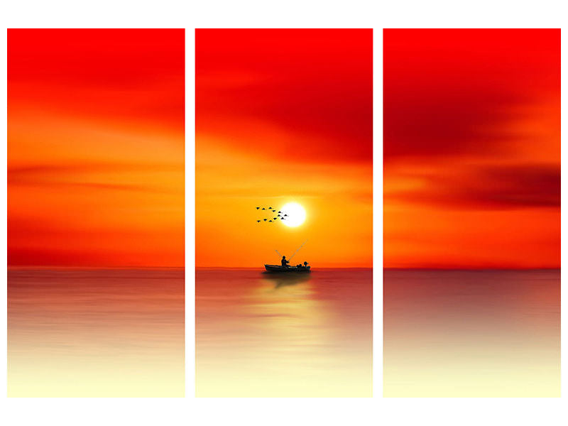 3-piece-canvas-print-a-fisherman-in-the-sunset