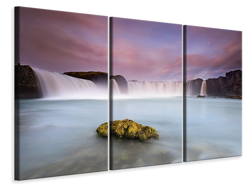 3-piece-canvas-print-godafoss-and-the-moon