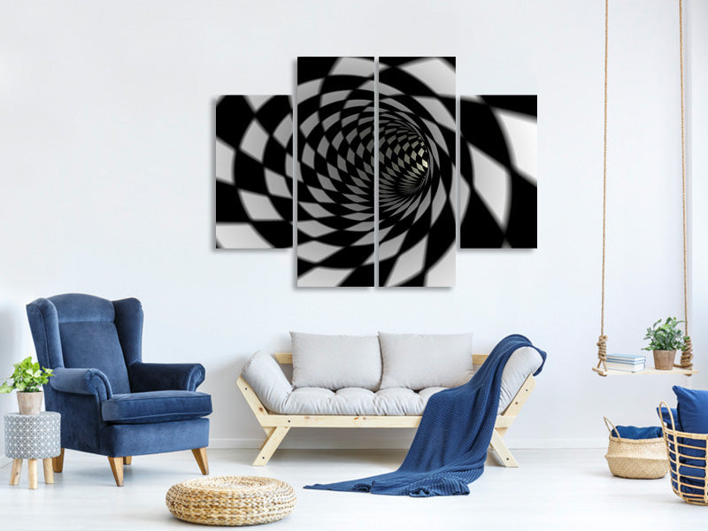 4-piece-canvas-print-abstract-tunnel-black-white