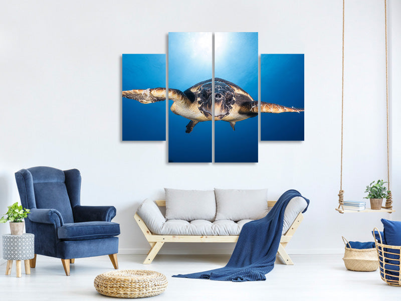 4-piece-canvas-print-face-to-face-with-a-hawksbill-sea-turtle