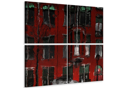 4-piece-canvas-print-red-house-reflections