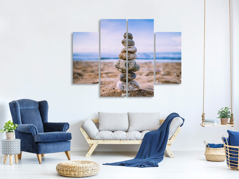 4-piece-canvas-print-stone-pile-on-the-beach