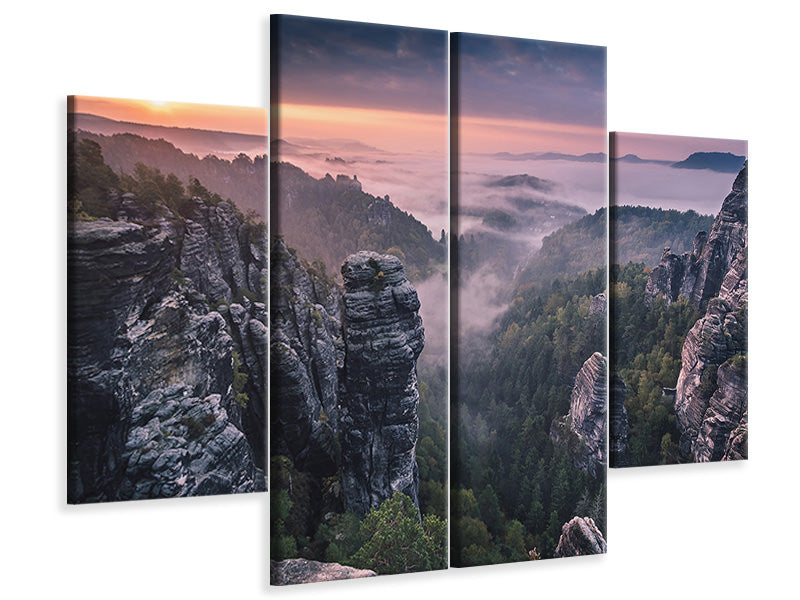 4-piece-canvas-print-sunrise-on-the-rocks