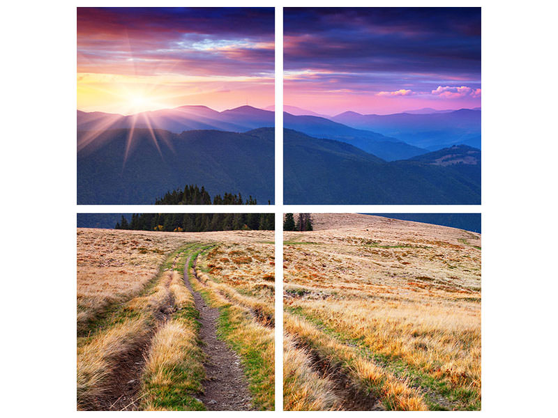 4-piece-canvas-print-sunset-in-the-mountain-scenery