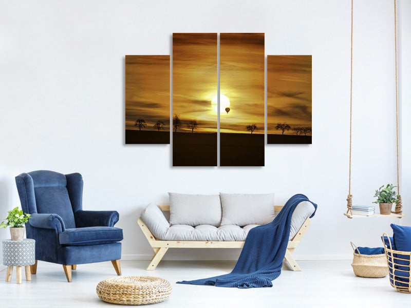 4-piece-canvas-print-sunset-with-hot-air-balloon