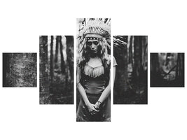 5-piece-canvas-print-black-and-white-mood-in-the-forest