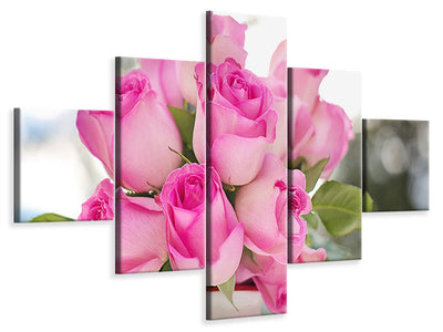 5-piece-canvas-print-bouquet-of-roses-in-pink