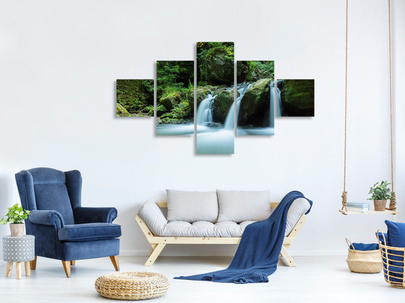 5-piece-canvas-print-falling-water-in-the-wood