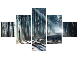5-piece-canvas-print-forest-in-the-light-beam