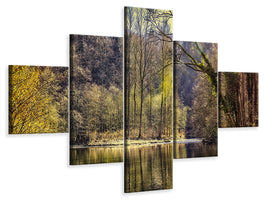 5-piece-canvas-print-lake-in-the-forest