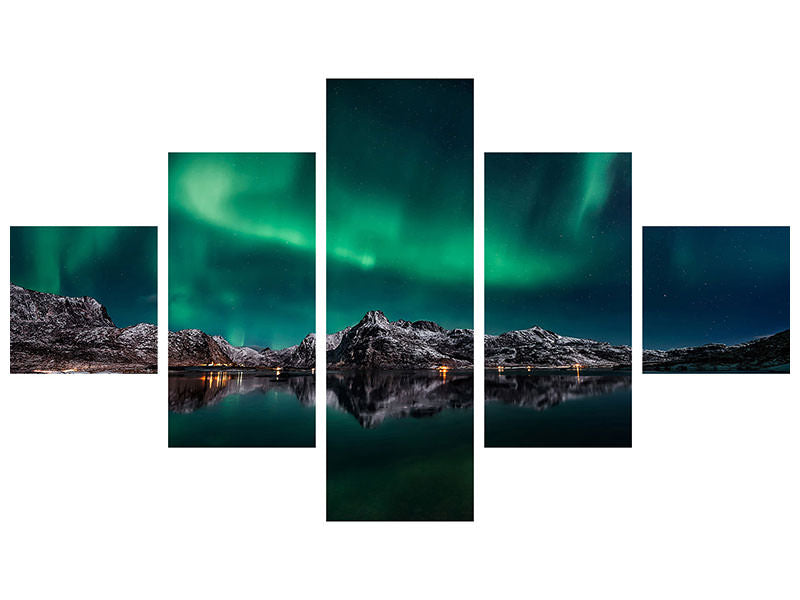 5-piece-canvas-print-lofoten-aurora-reflection