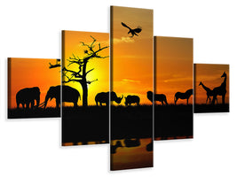 5-piece-canvas-print-safari-animals-at-sunset