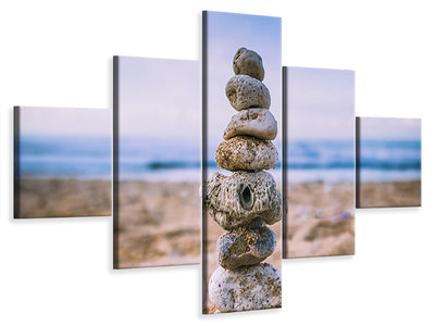 5-piece-canvas-print-stone-pile-on-the-beach
