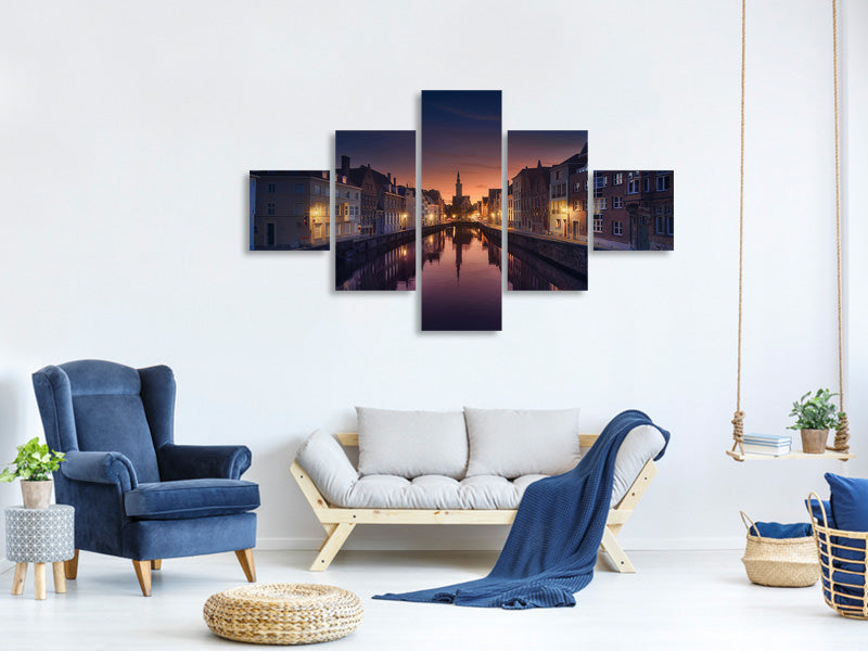 5-piece-canvas-print-sunset-in-brugge