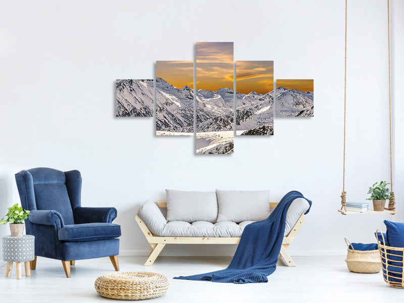 5-piece-canvas-print-sunset-in-the-mountains