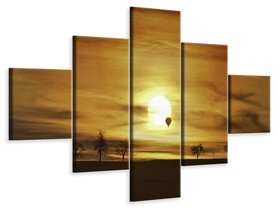 5-piece-canvas-print-sunset-with-hot-air-balloon