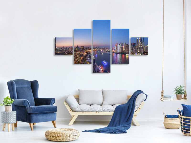 5-piece-canvas-print-the-blue-hour-in-shanghai