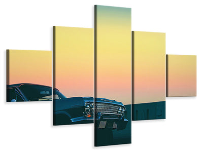 5-piece-canvas-print-vintage-car-in-the-evening-light