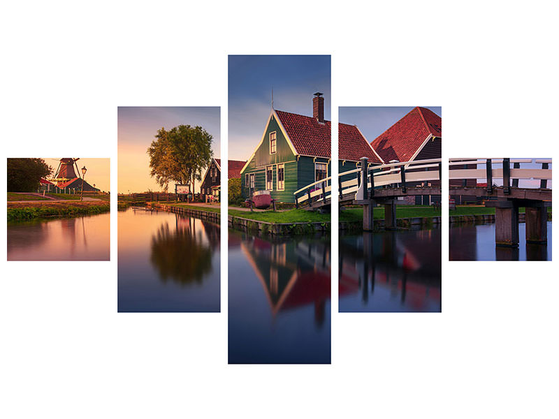 5-piece-canvas-print-zaanse-schans-green-house