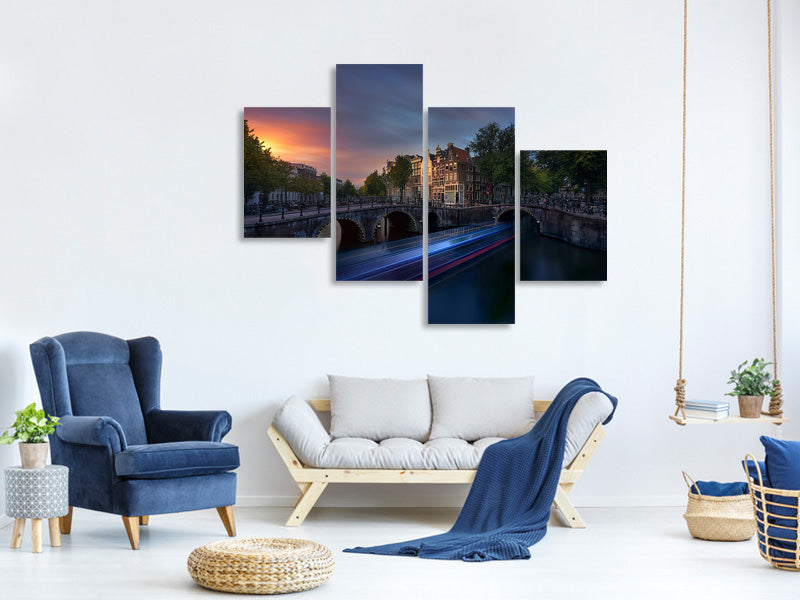 modern-4-piece-canvas-print-amsterdam-sunset