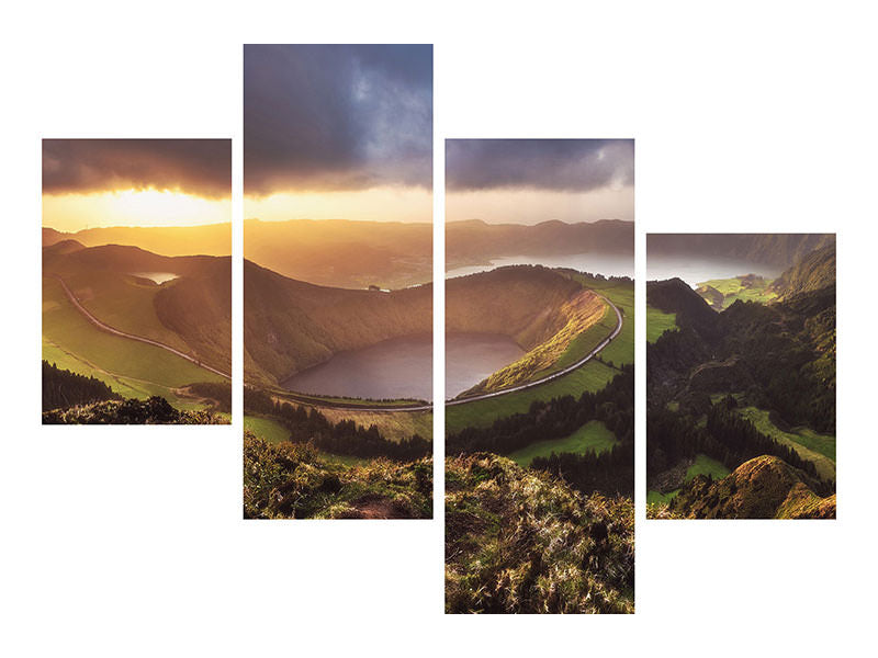modern-4-piece-canvas-print-azores-sete-cidades-sunset-panorama