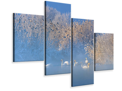 modern-4-piece-canvas-print-blue-swan-lake