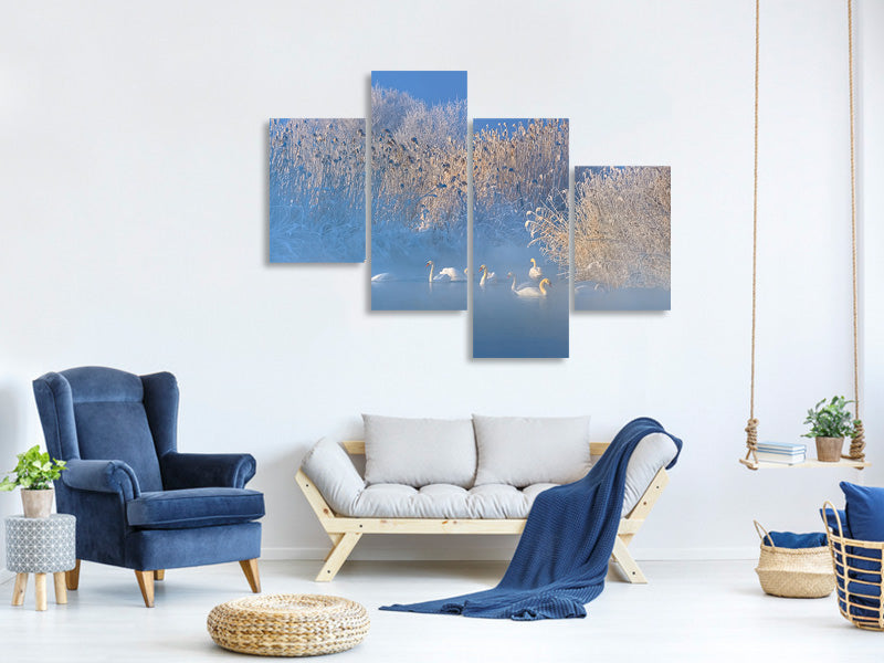 modern-4-piece-canvas-print-blue-swan-lake