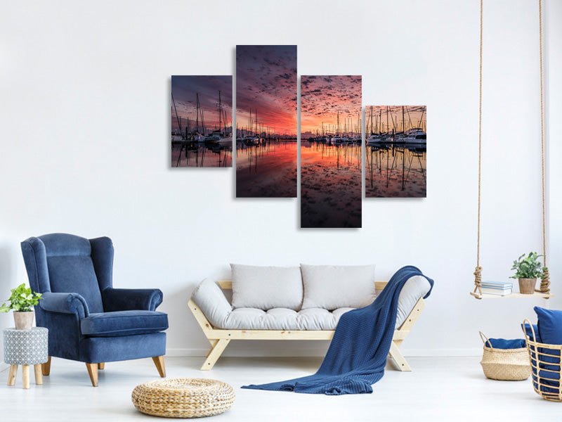 modern-4-piece-canvas-print-evening-mood-in-the-harbor