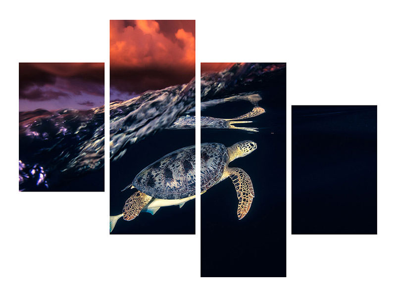 modern-4-piece-canvas-print-green-turtle-and-sunset-sea-turtle