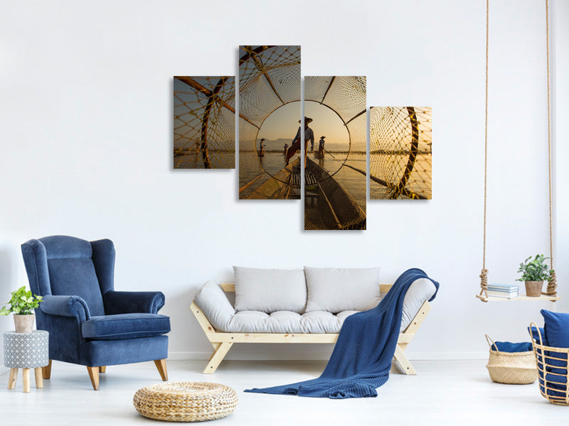 modern-4-piece-canvas-print-inle-fisherman